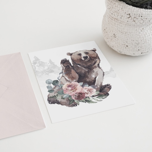 Watercolor Floral Bear Wall Art Print Poster Unframed - Picture 8 of 10